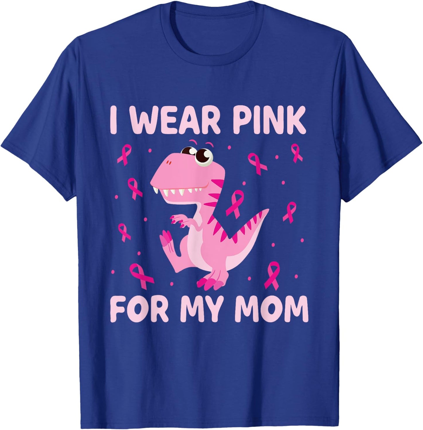 I Wear Pink For My Mom Dinosaur Breast Cancer Kids Boys T-Shirt - T-Shirt | Royal