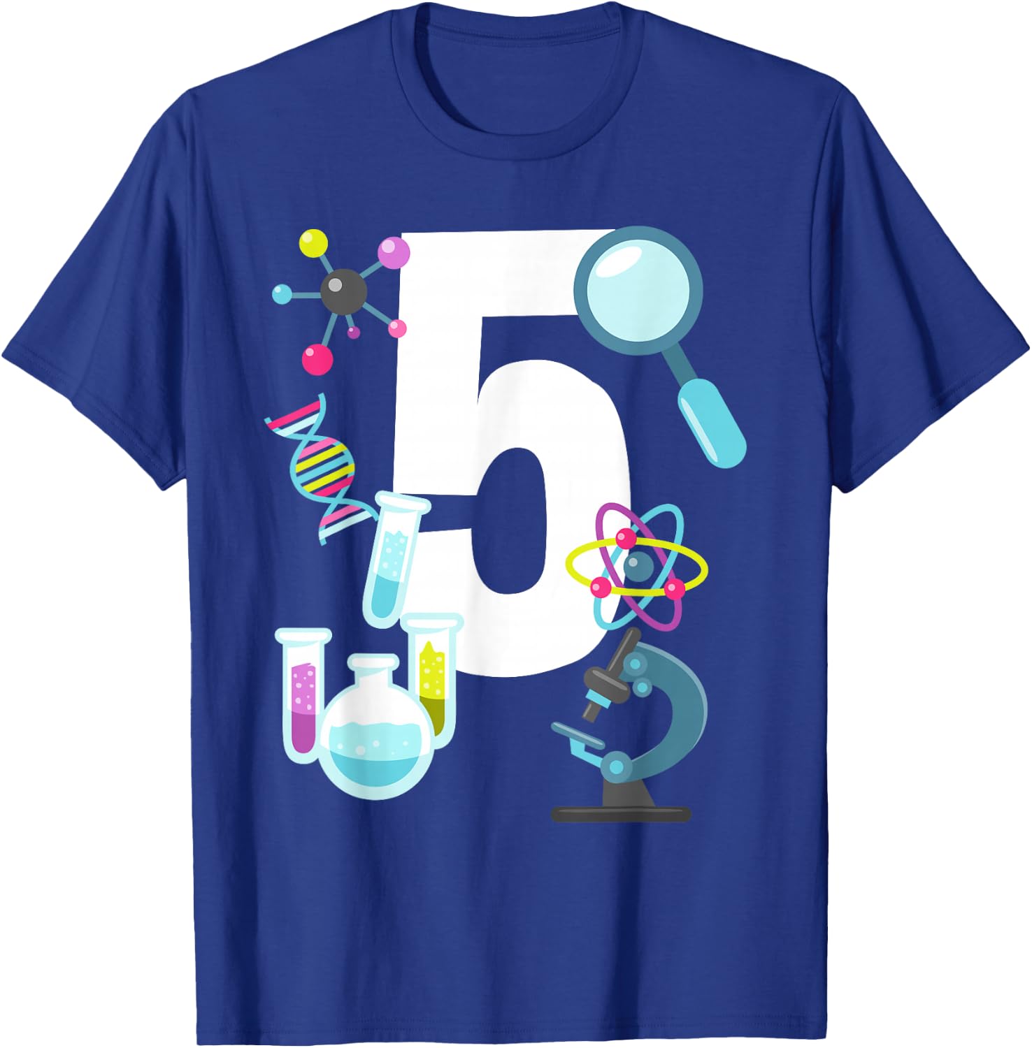 Science STEM 5 Year Old 5th Birthday Party Shirt Boys Girls T-Shirt - T-Shirt | Royal