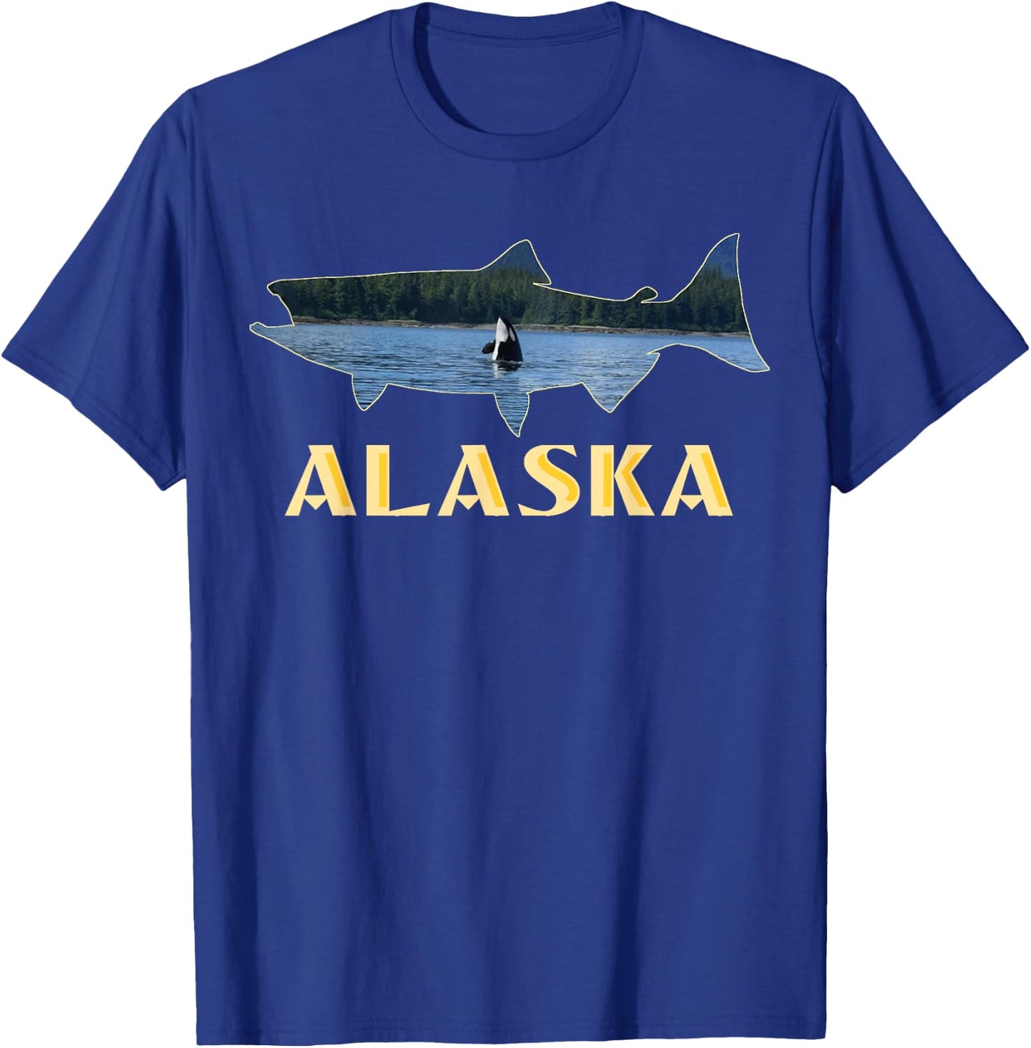 Alaska King Salmon Fishing Vacation Fisherman Orca Whale T-Shirt - T-Shirt | Royal