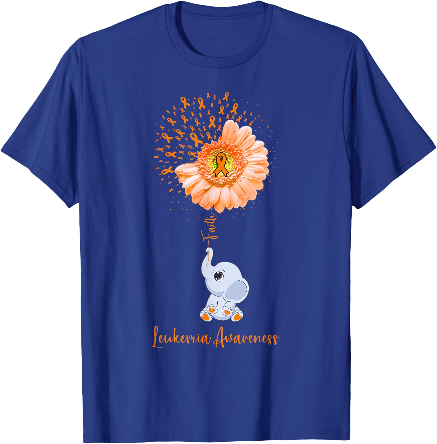 Leukemia Awareness Faith Elephant Survivor Fighter T-Shirt - T-Shirt | Royal