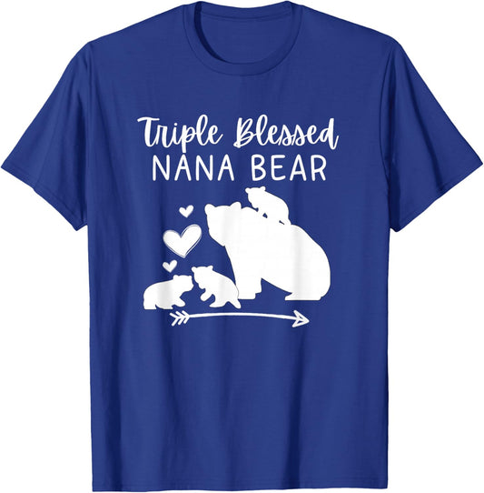 Triple Blessed Nana Bear For Grandmas With 3 Grandkids T-Shirt - T-Shirt | Royal