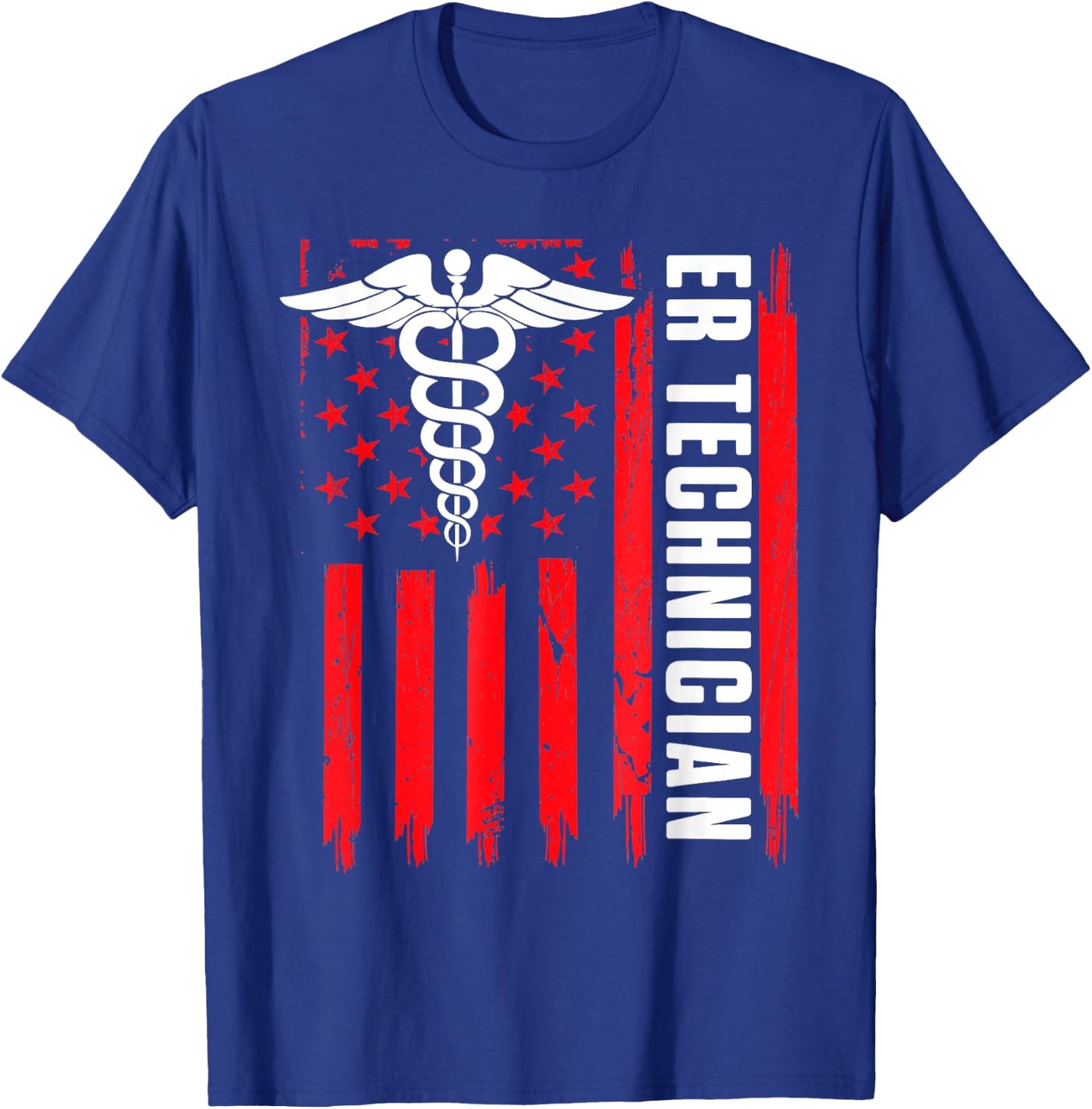 ER Technician Brain Emergency Room Tech American Flag Women Men T-Shirt - T-Shirt | Royal