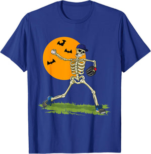 Baseball Skeleton Halloween Men Boys Baseball Halloween T-Shirt - T-Shirt | Royal