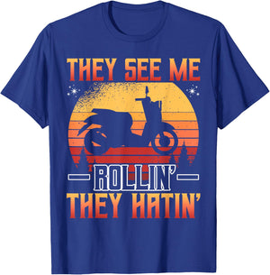 They See Me Rolling Motor Scooter Retro T-Shirt - T-Shirt | Royal