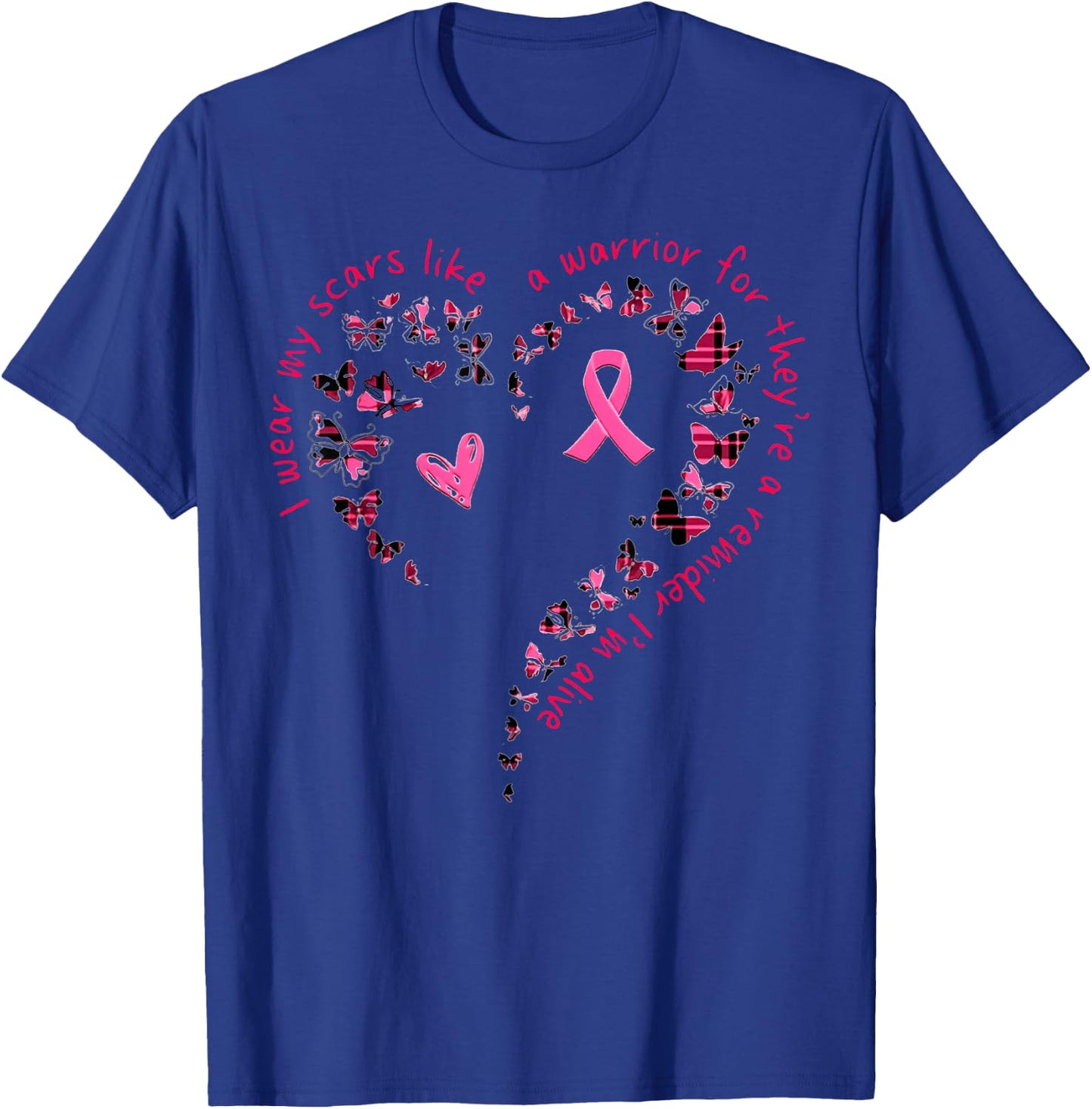 Butterfly Heart I Wear My Scars Like A Warrior Breast Cancer T-Shirt - T-Shirt | Royal