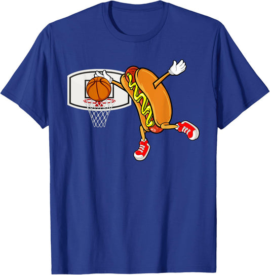 Funny Hot Dog Slam Dunk Basketball Men Women Kids T-Shirt - T-Shirt | Royal
