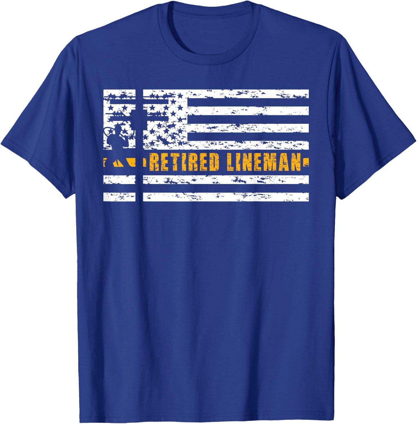 Retired Lineman Retirement American Flag T-Shirt - T-Shirt | Royal