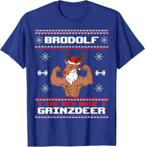 Brodolf The Red Nose Gainzdeer Gym Ugly Christmas Sweater T-Shirt - T-Shirt | Royal