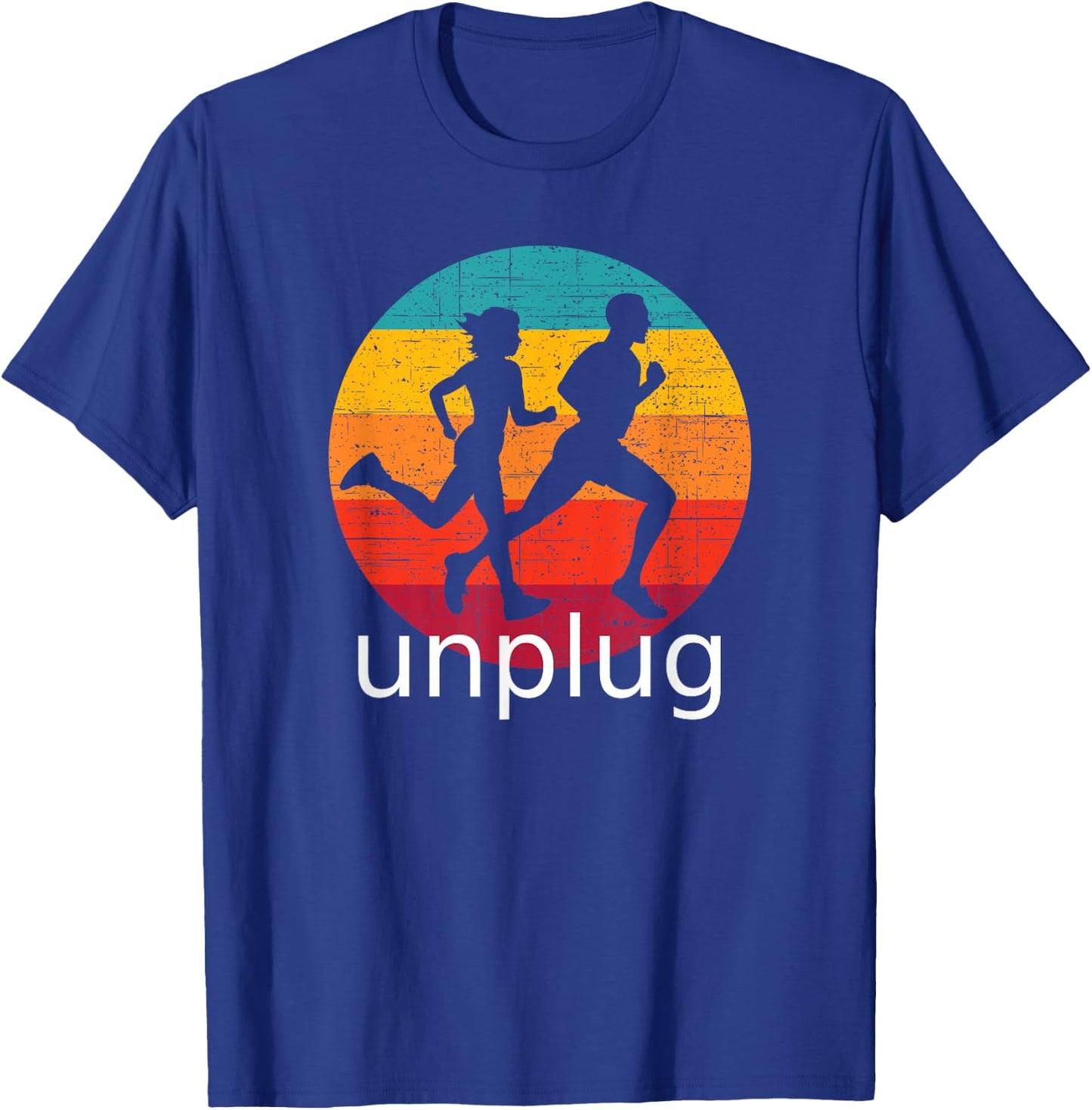 Vintage Running Unplug over Retro Sunset T-Shirt - T-Shirt | Royal