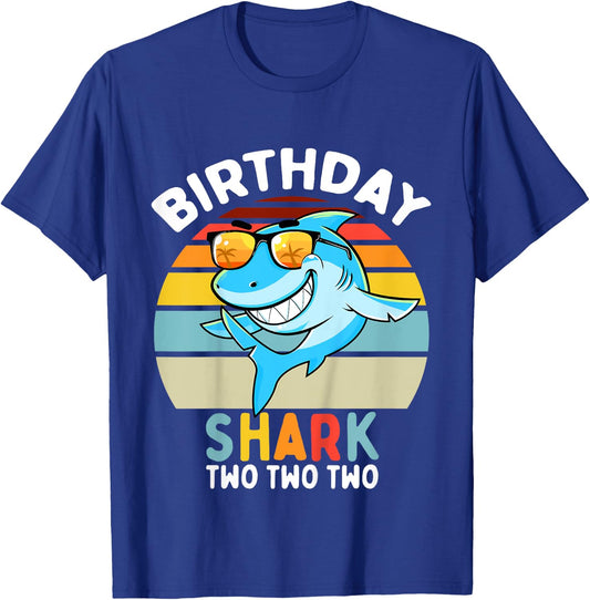 2nd Birthday Boy Shark 2 Year Old Boys Matching Family T-Shirt - T-Shirt | Royal