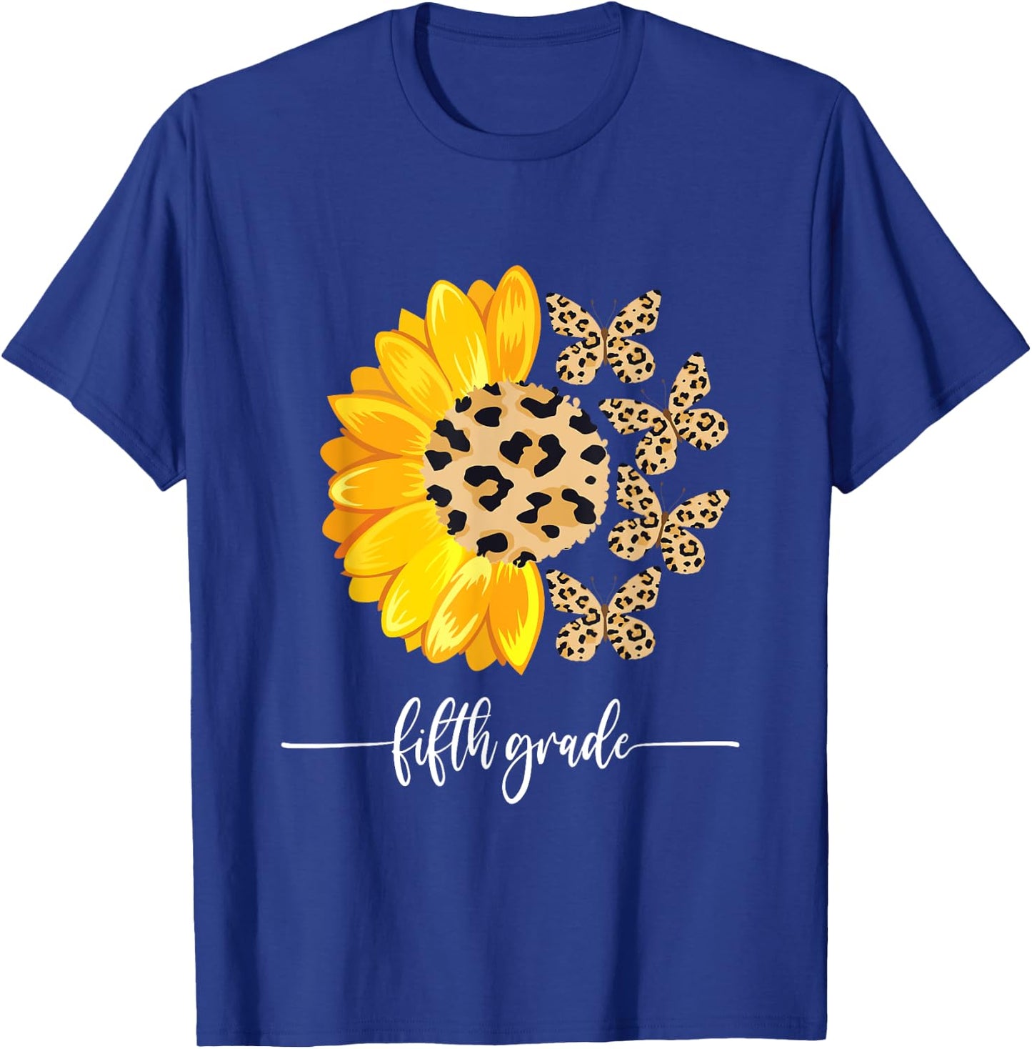 Fifth Grade Butterfly Sunflower Leopard First Day of School T-Shirt - T-Shirt | Royal