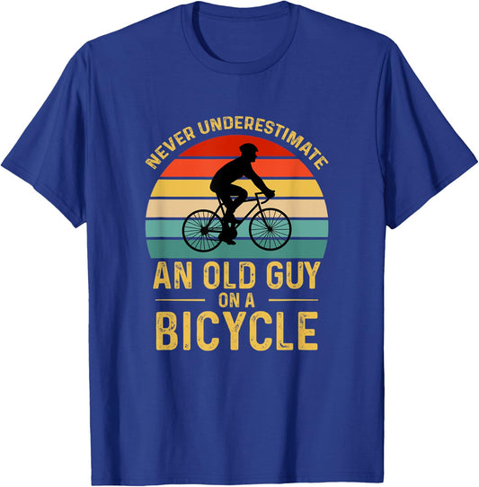 Vintage Never Underestimate An Old Guy On A Bicycle Cycling T-Shirt - T-Shirt | Royal