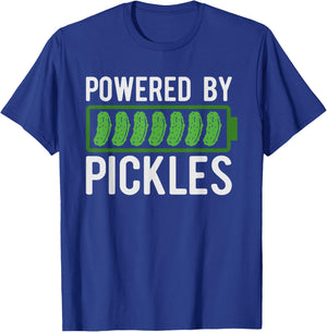 Powered By Pickles I Love Pickles Funny Pickle Lover T-Shirt - T-Shirt | Royal