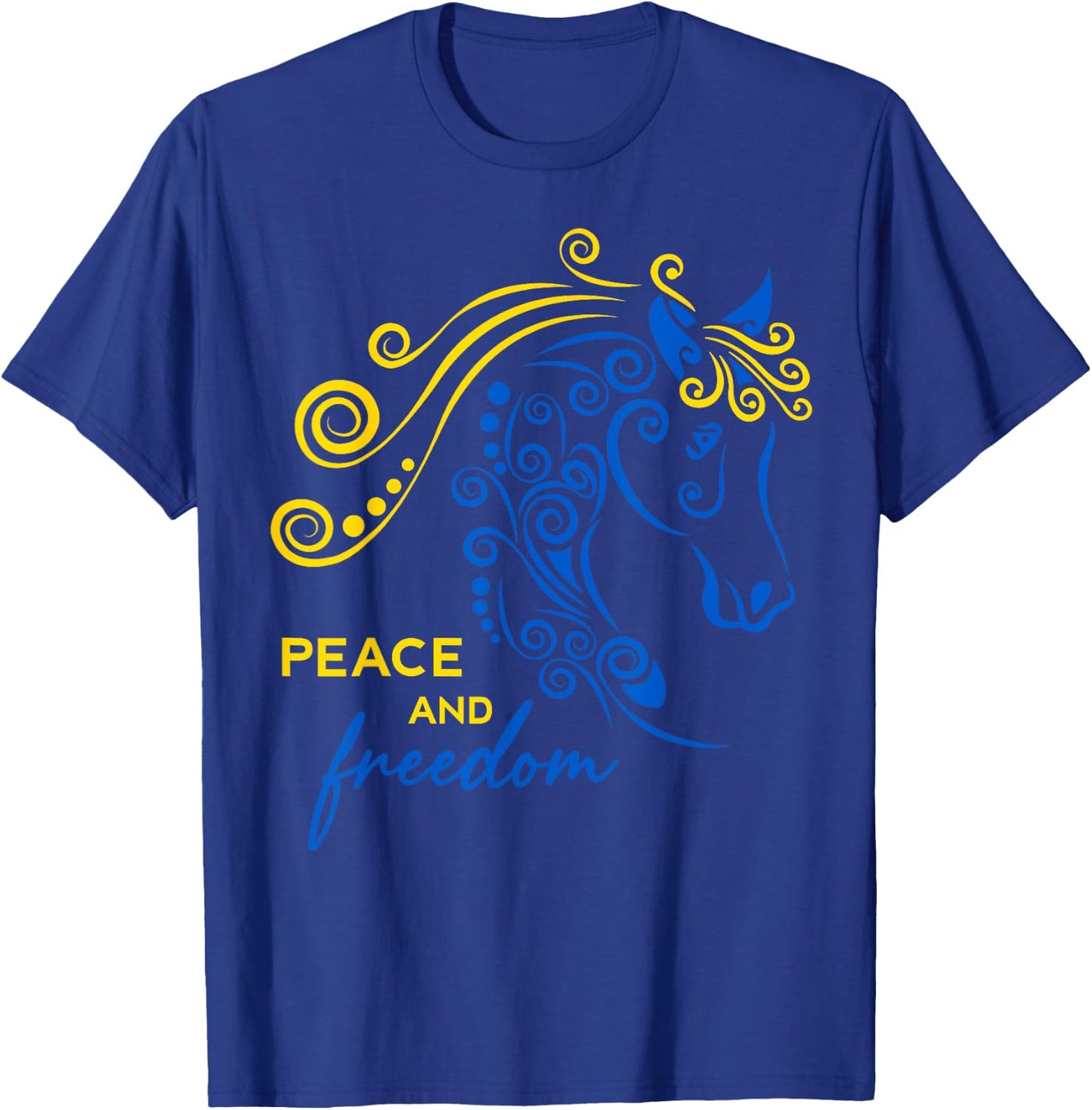 Ukraine Peace and Freedom Ukrainian Horse Flag Blue Yellow T-Shirt - T-Shirt | Royal