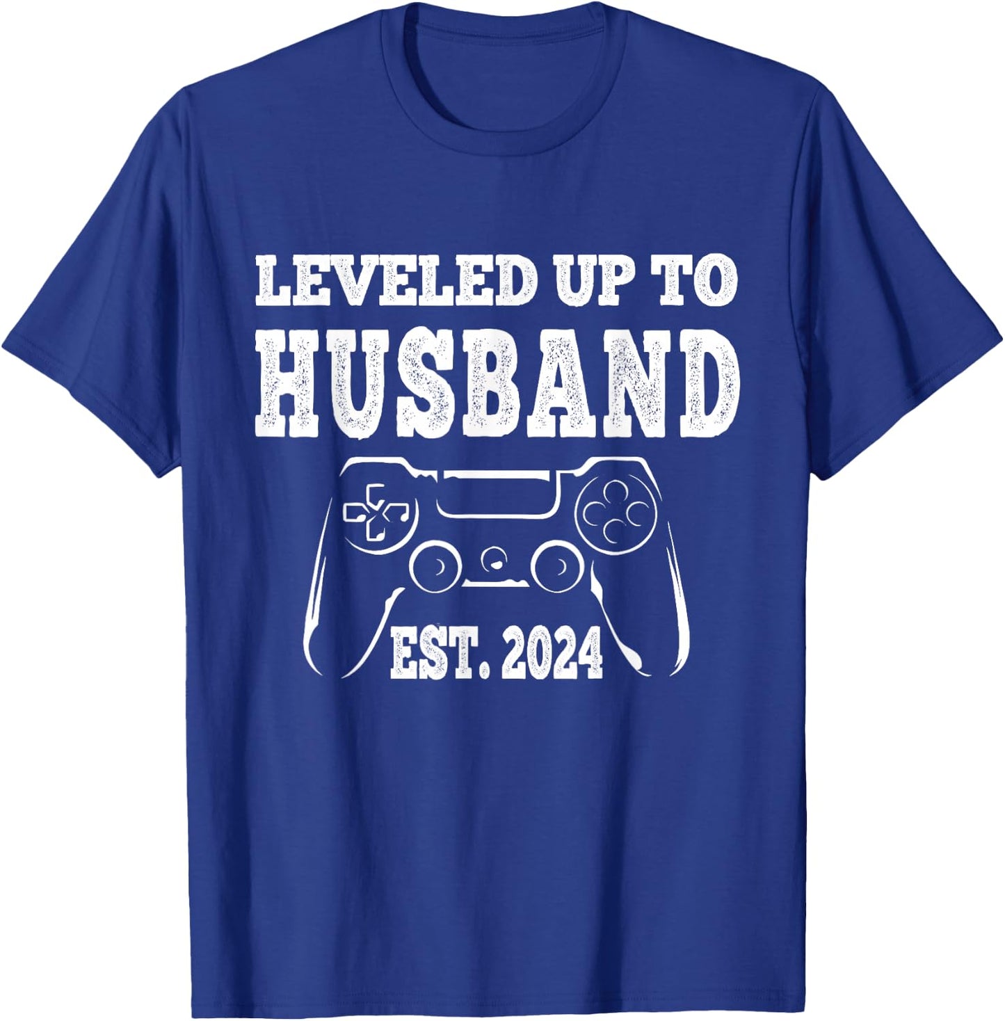Leveled Up To Husband 2024 Newlywed Groom Just Married Gamer T-Shirt - T-Shirt | Royal