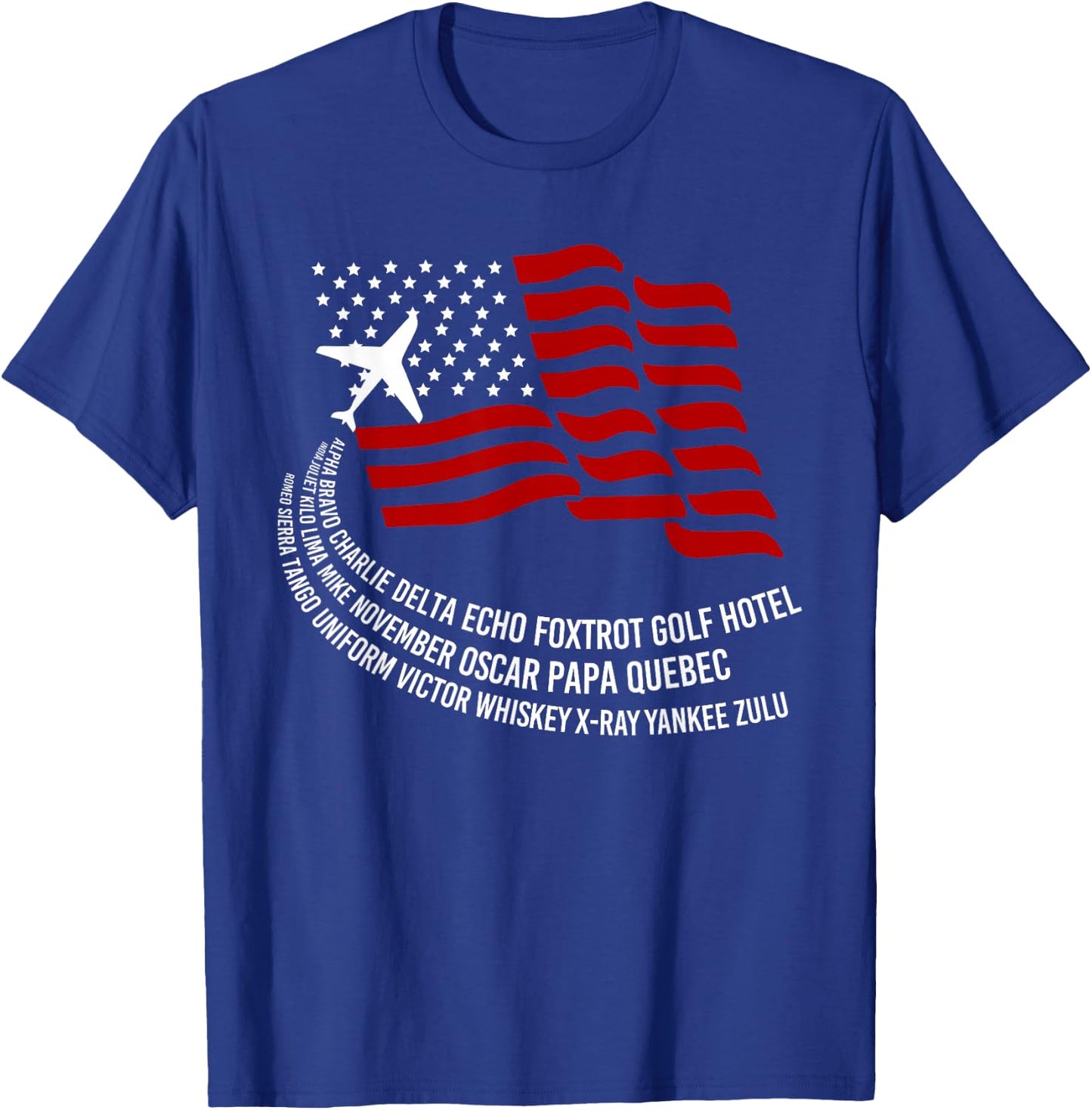 Phonetic Alphabet | American Pilot Airplane USA Flag Shirt Women Men T-Shirt - T-Shirt | Royal