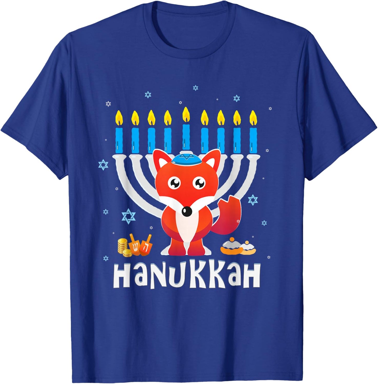 Hanukkah Love Fox with Menorah for Jewish Christmas Holiday T-Shirt - T-Shirt | Royal