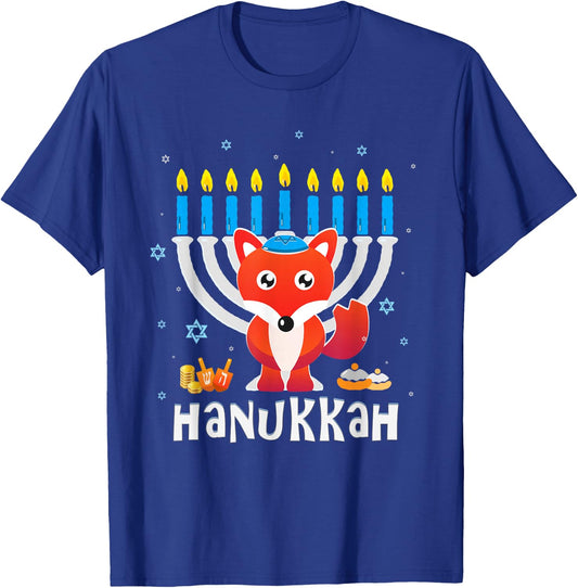 Hanukkah Love Fox with Menorah for Jewish Christmas Holiday T-Shirt - T-Shirt | Royal