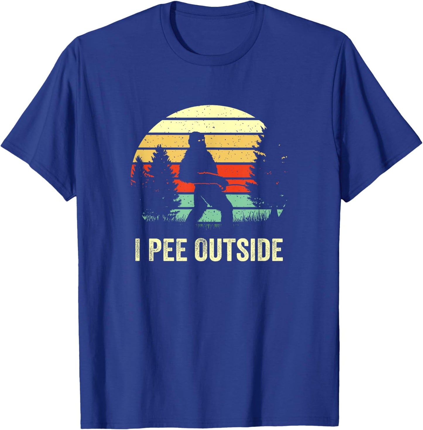 Retro Bigfoot Yeti Silhouette I Pee Outside Sasquatch Gifts T-Shirt - T-Shirt | Royal