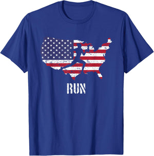 Running american flag for patriotic runners T-Shirt - T-Shirt | Royal