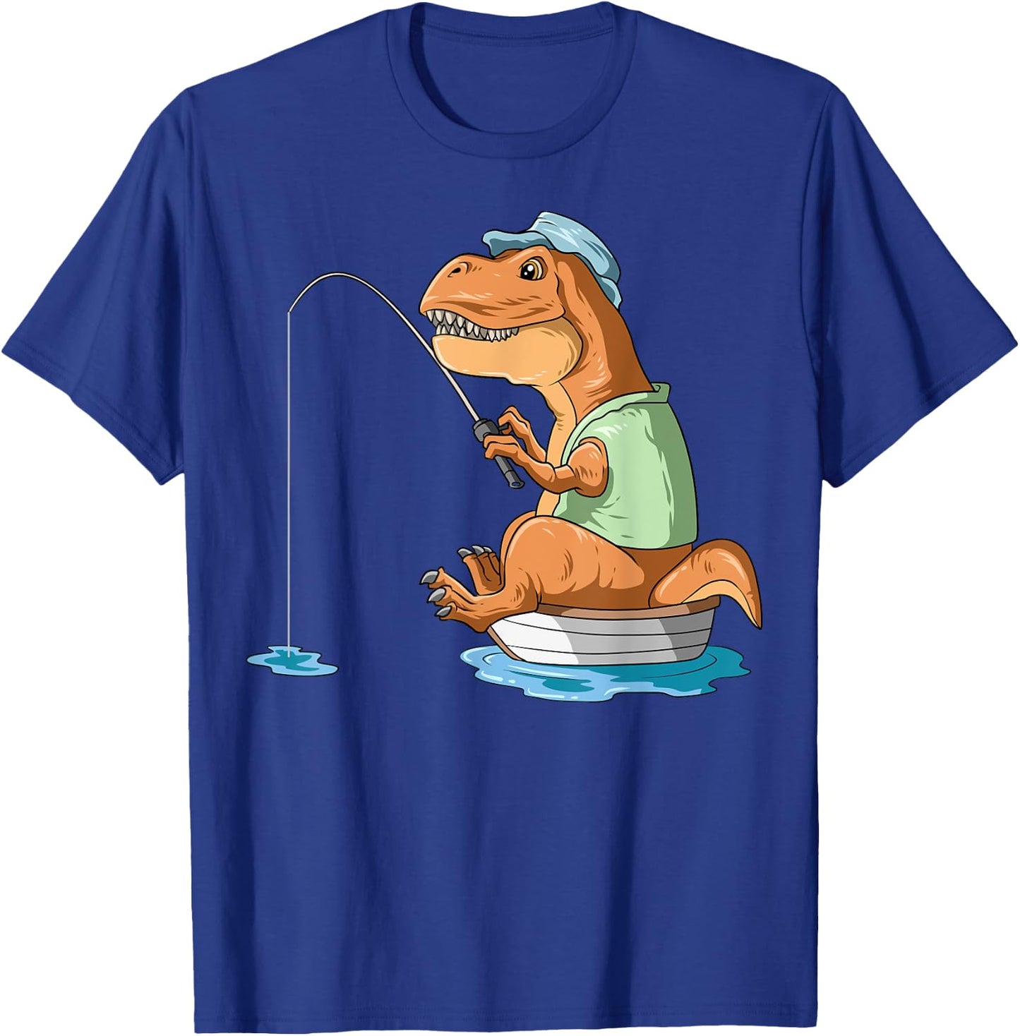 Dinosaur Fishing T-Rex Fisherman Boat Camping Fishing Lovers T-Shirt - T-Shirt | Royal