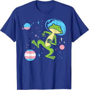 Dancing Astronaut Frog Transgender Planets Trans Pride Flag T-Shirt - T-Shirt | Royal