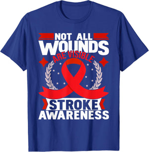 Not All Wounds Are Visible - Stroke Awareness Red Ribbon T-Shirt - T-Shirt | Royal