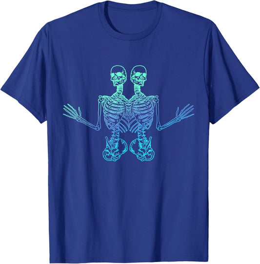 Conjoined Skeletons - Siamese Skater Goth Cool Punk Twin Fun T-Shirt - T-Shirt | Royal