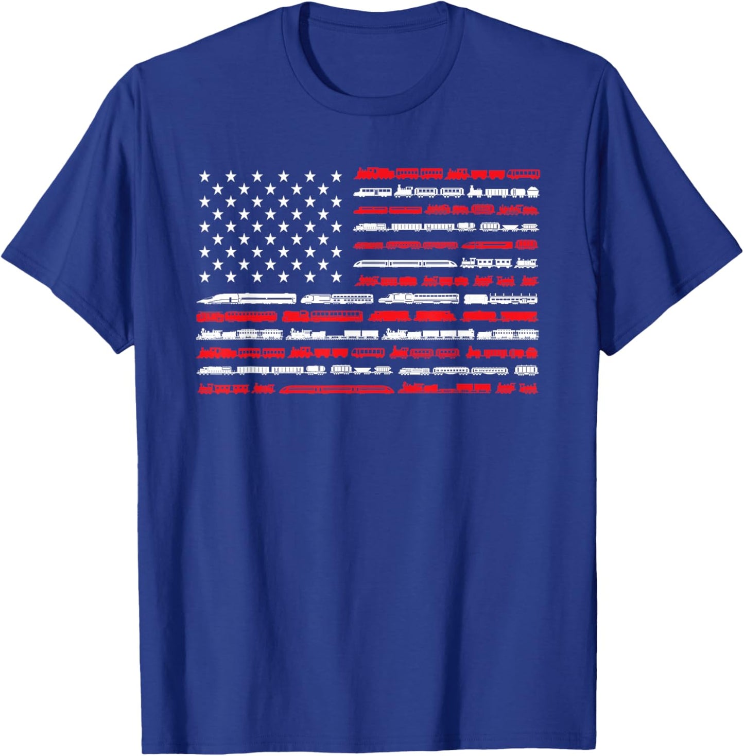 Train Railroad American Flag Vintage Locomotive T-Shirt - T-Shirt | Royal