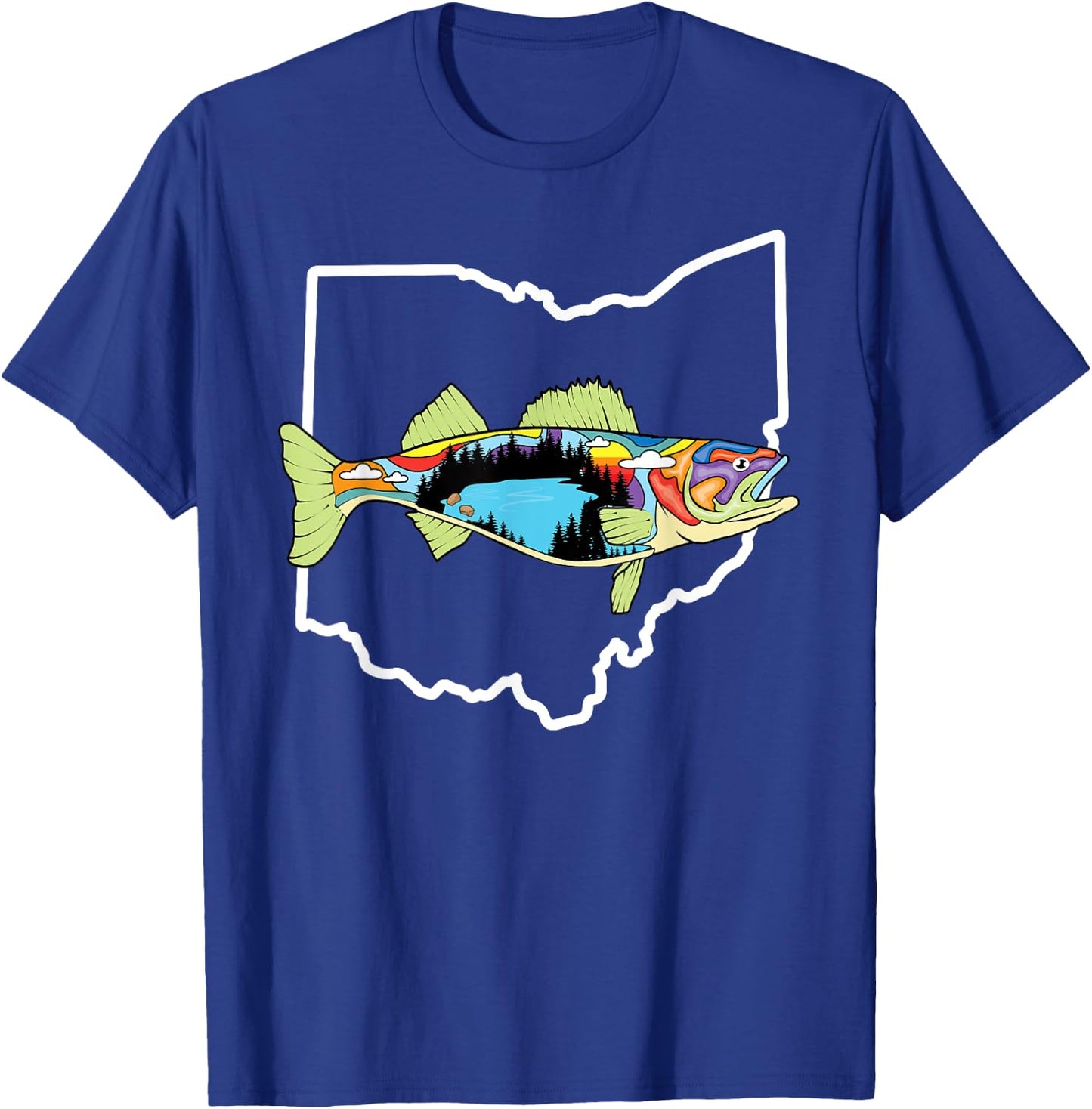 Ohio Map Walleye Fishing Freshwater Fisherman Walleye Fish T-Shirt - T-Shirt | Royal