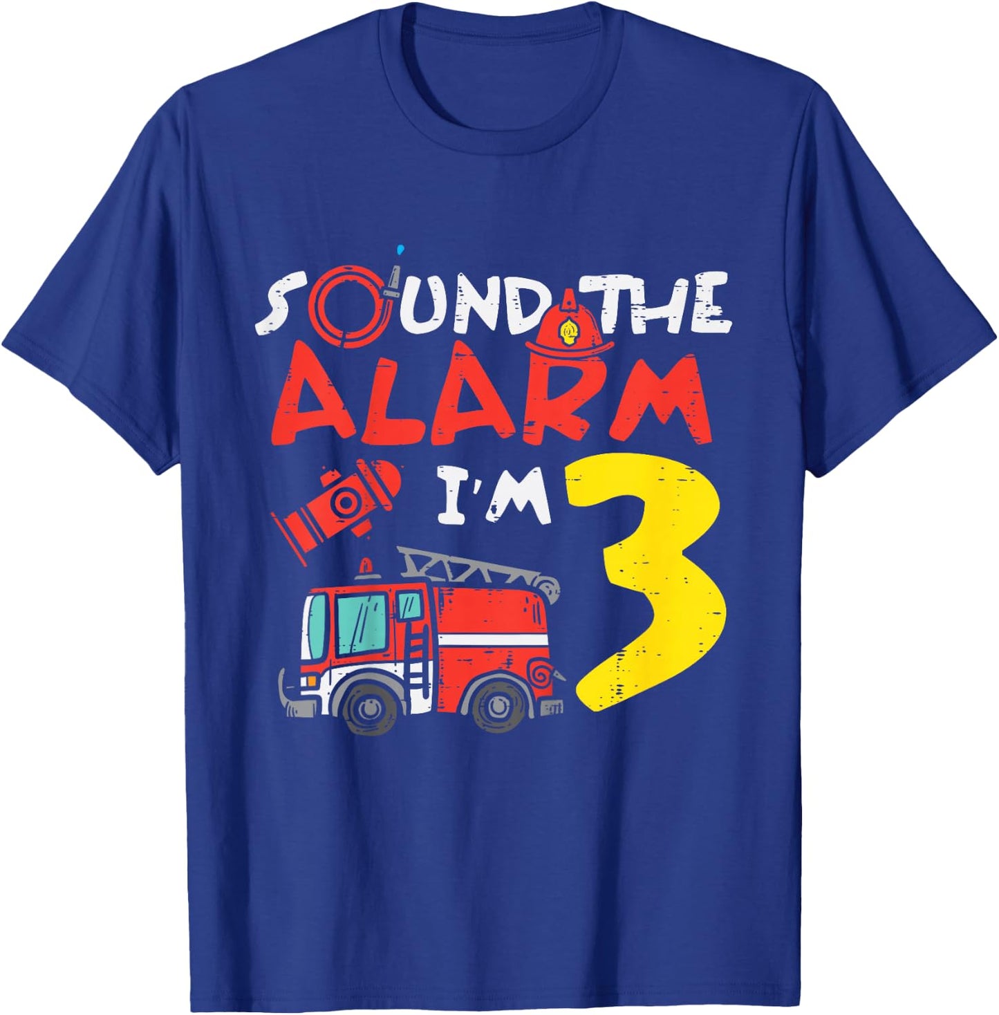 Kids Sound The Alarm Im 3 Fire Engine Truck 3rd Birthday Boys T-Shirt - T-Shirt | Royal