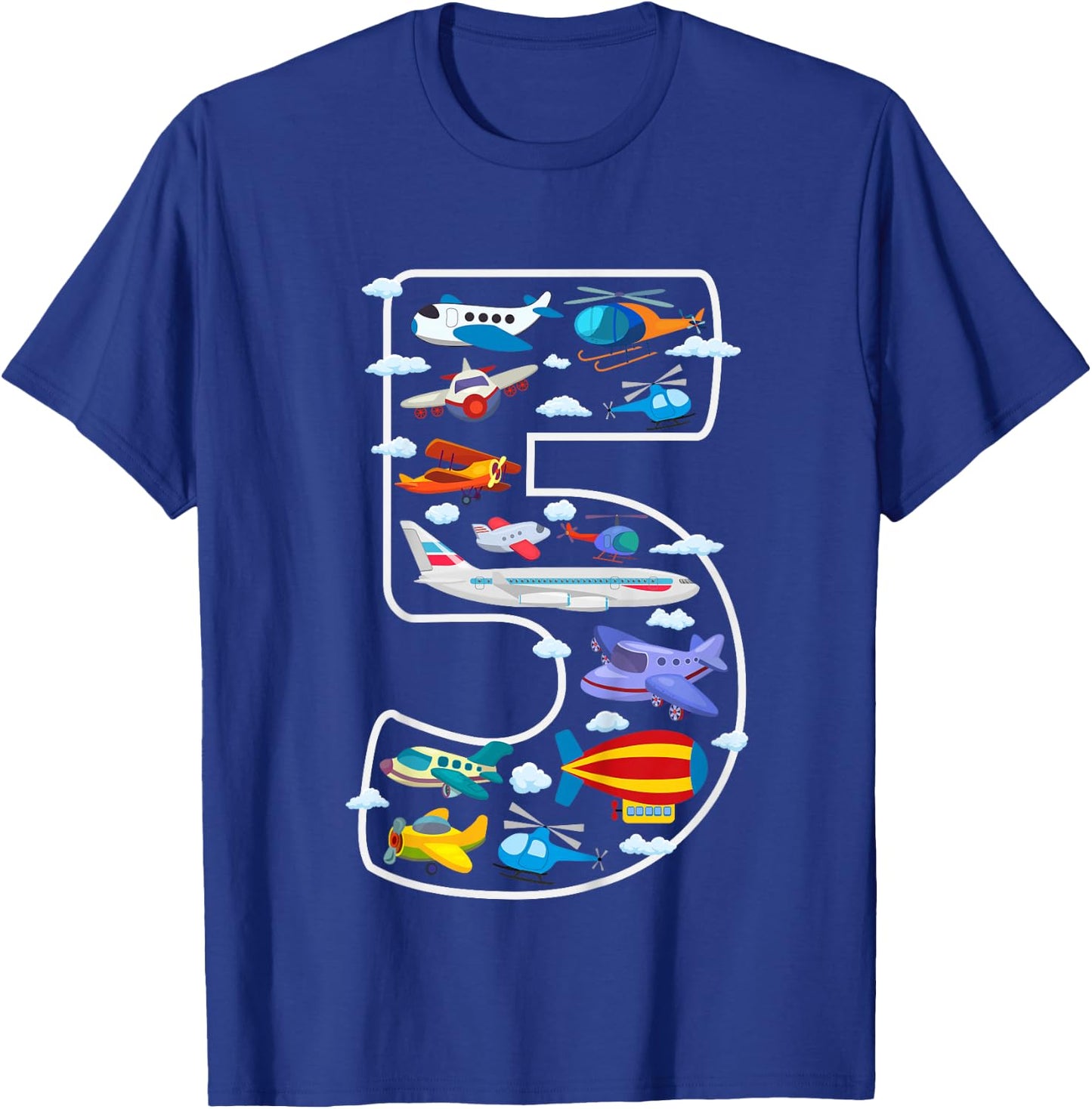 Kids Its My 5th Birthday Boys 5 Airplanes Helicopters 5 Years Old T-Shirt - T-Shirt | Royal