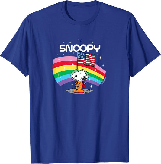 Peanuts - Snoopy Rainbow Space Beagle Badge with USA Flag T-Shirt - T-Shirt | Royal