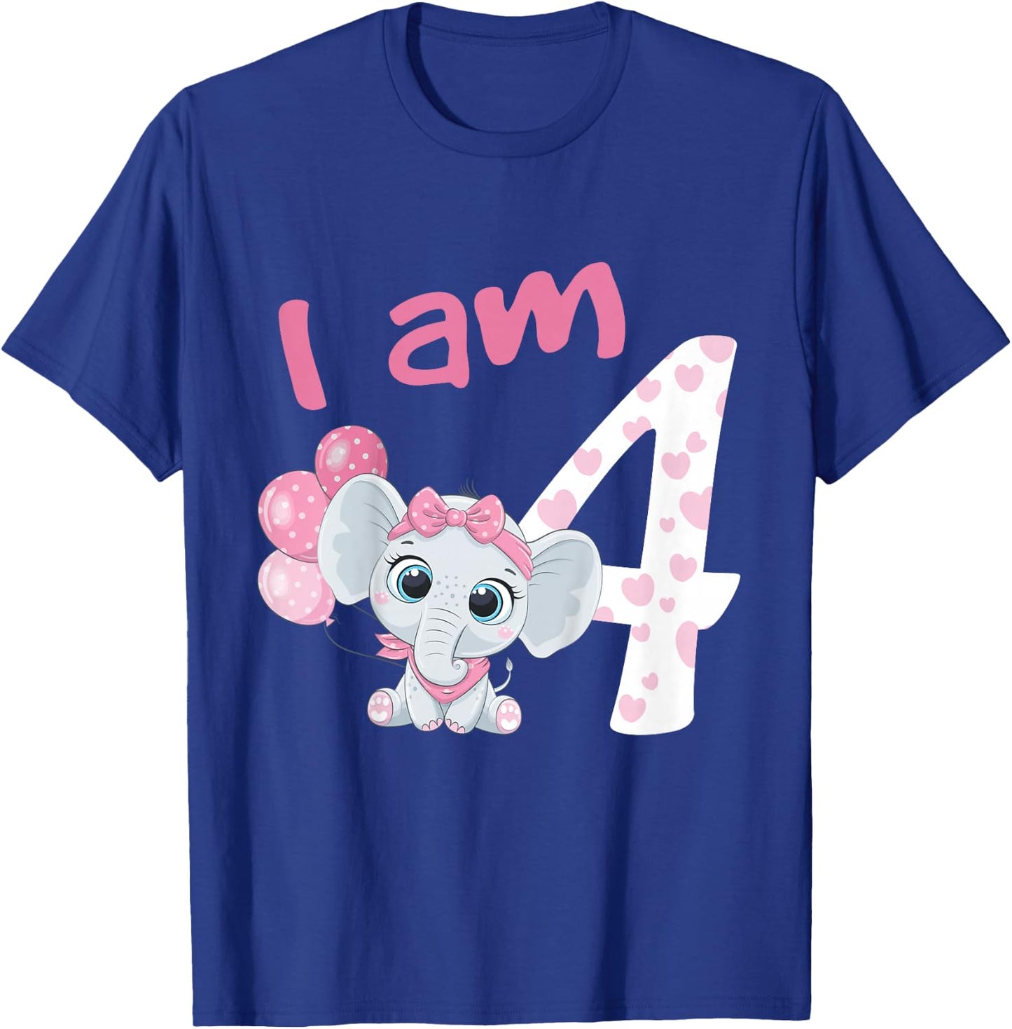 4th Birthday Shirt Girls Elephant Girl Birthday 4 Years Old T-Shirt - T-Shirt | Royal