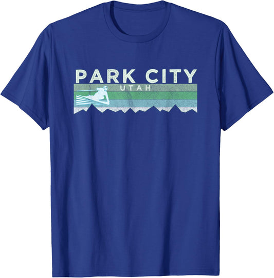 Retro Park City, Utah Distressed Skiing T-Shirt - T-Shirt | Royal