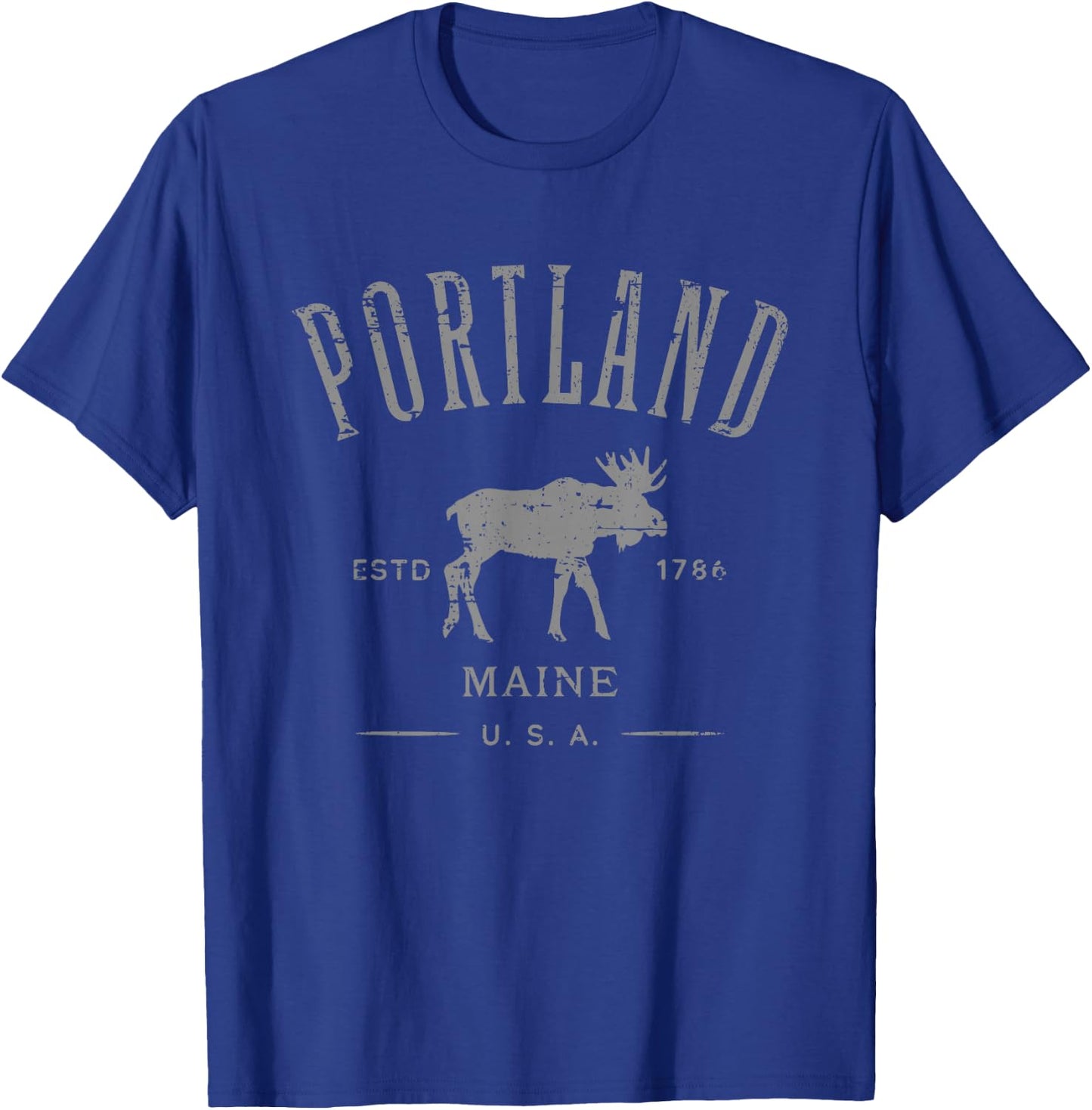Portland Maine USA with Moose Distressed Design Souvenir T-Shirt - T-Shirt | Royal