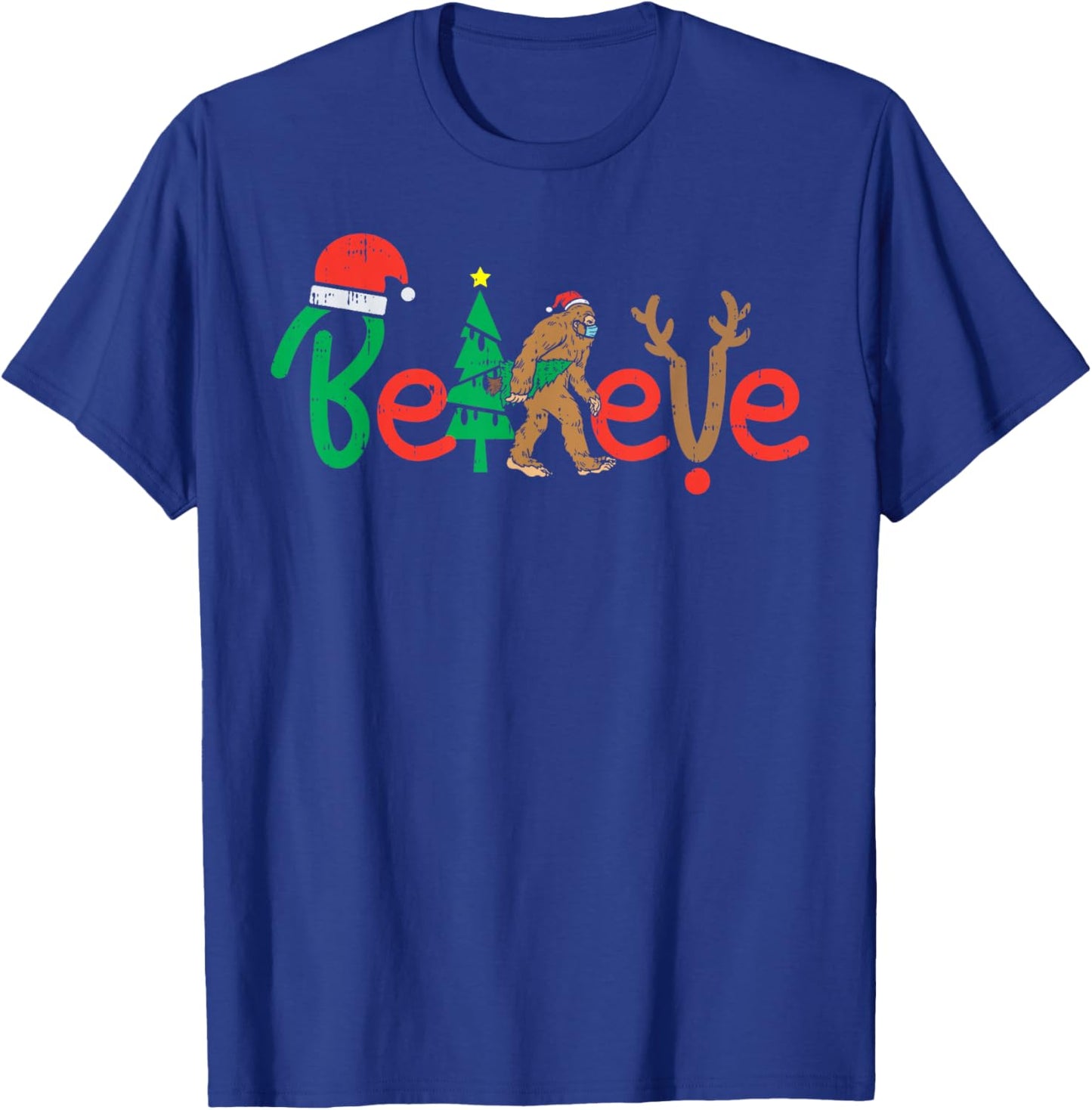 Believe Bigfoot Sasquatch In Mask Christmas Quarantine Gift T-Shirt - T-Shirt | Royal