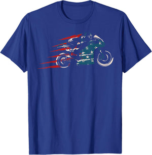 American Flag Super Bike Moto GP 4th of July Dirt Bikers T-Shirt - T-Shirt | Royal