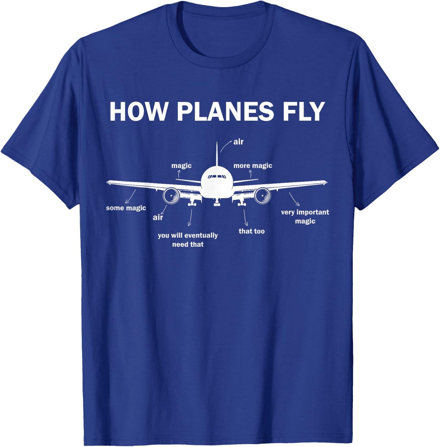 Funny Aviation Engineering Gift How Planes Fly Diagram T-Shirt - T-Shirt | Royal