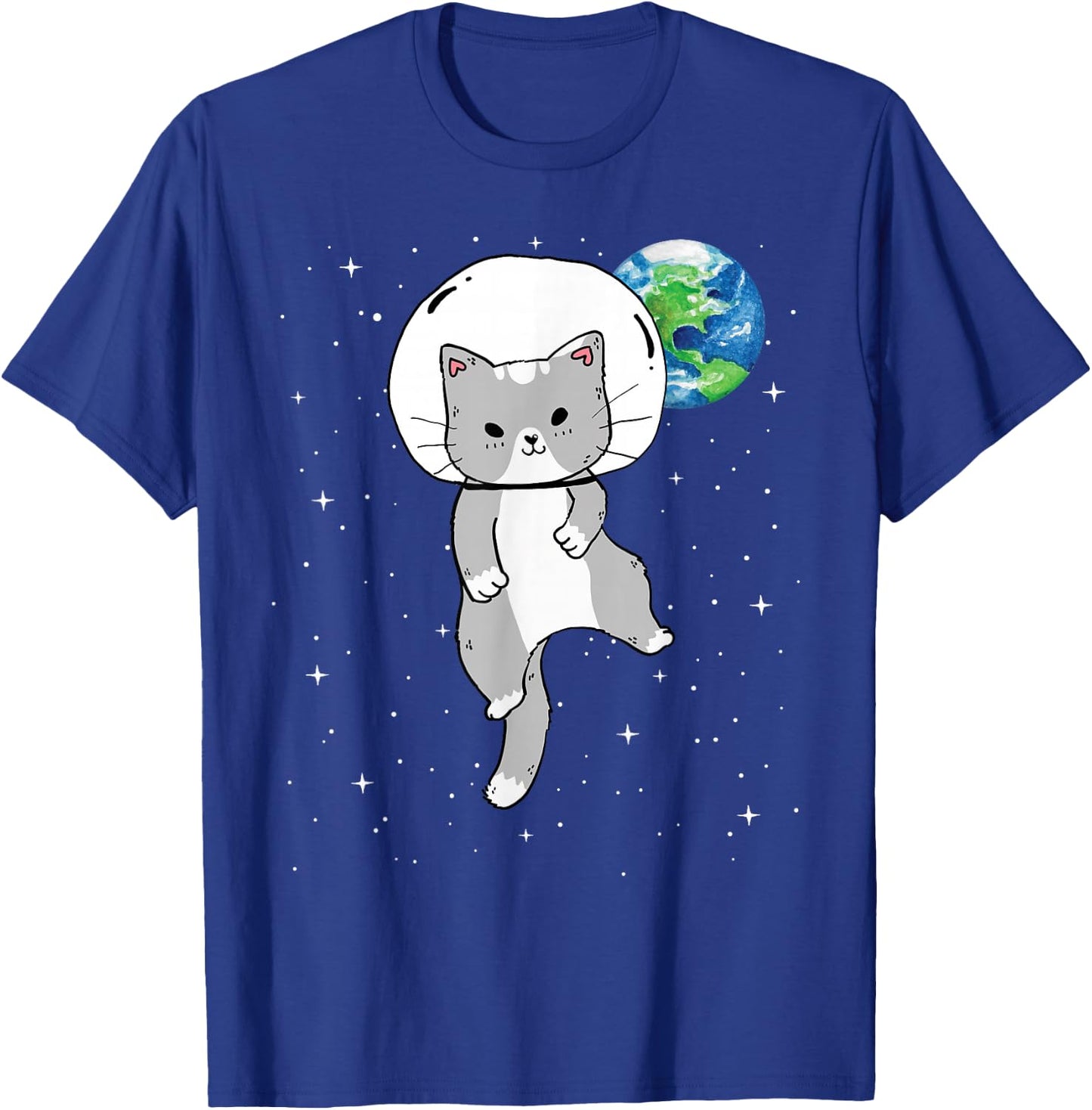Funny Cute Cat in Space Catstronaut Milky Way Galaxy Earth Women Kids T-Shirt - T-Shirt | Royal