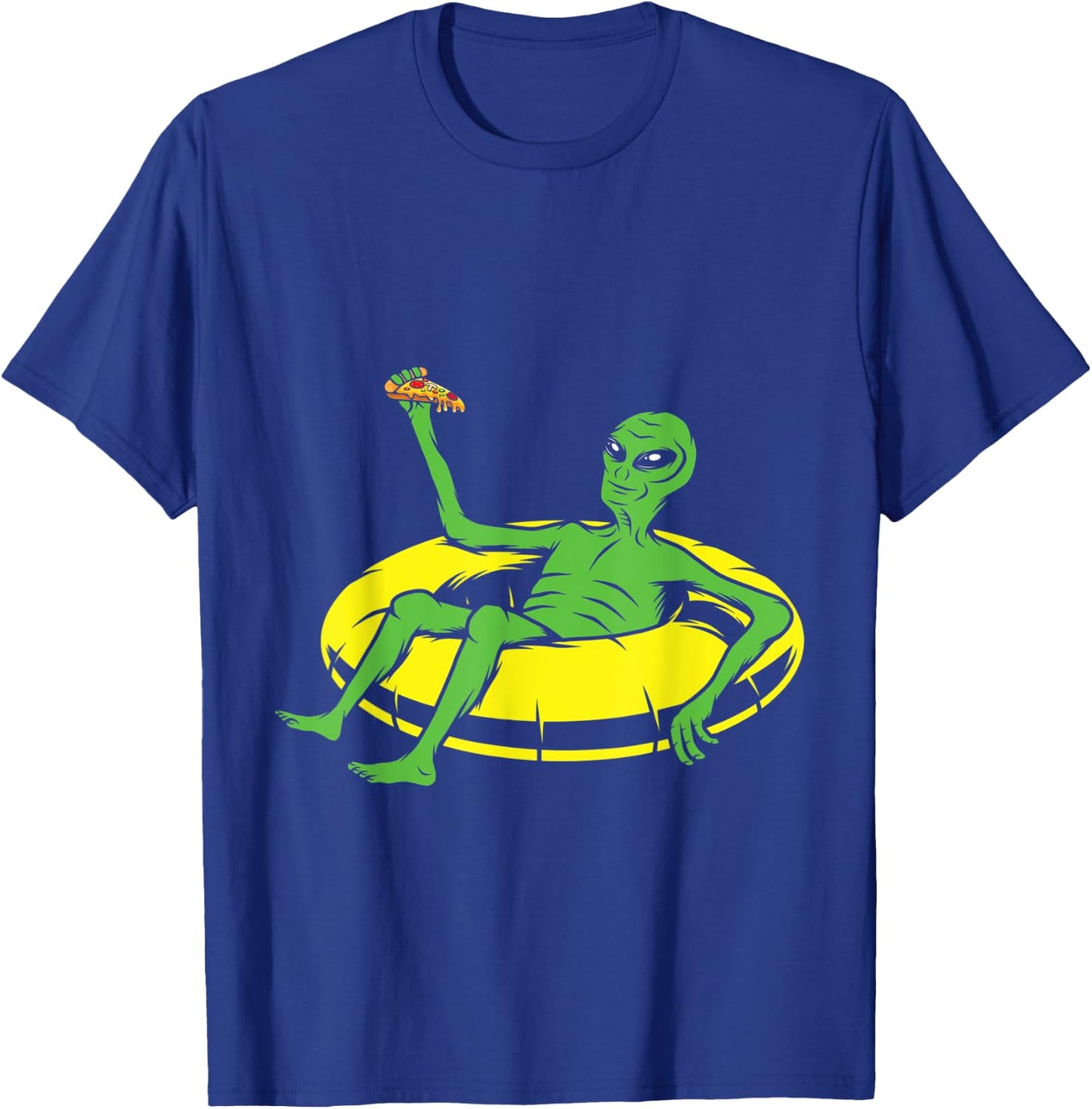 Funny Alien Eating Pizza In Swimming Pool T-Shirt - T-Shirt | Royal