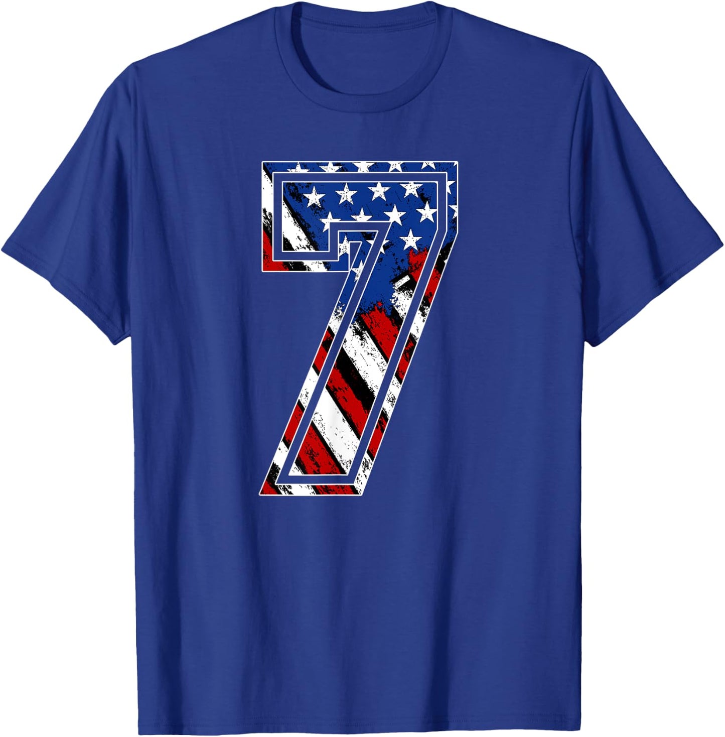 Number 7 Red White and Blue American Flag #7 Jersey Shirt T-Shirt - T-Shirt | Royal