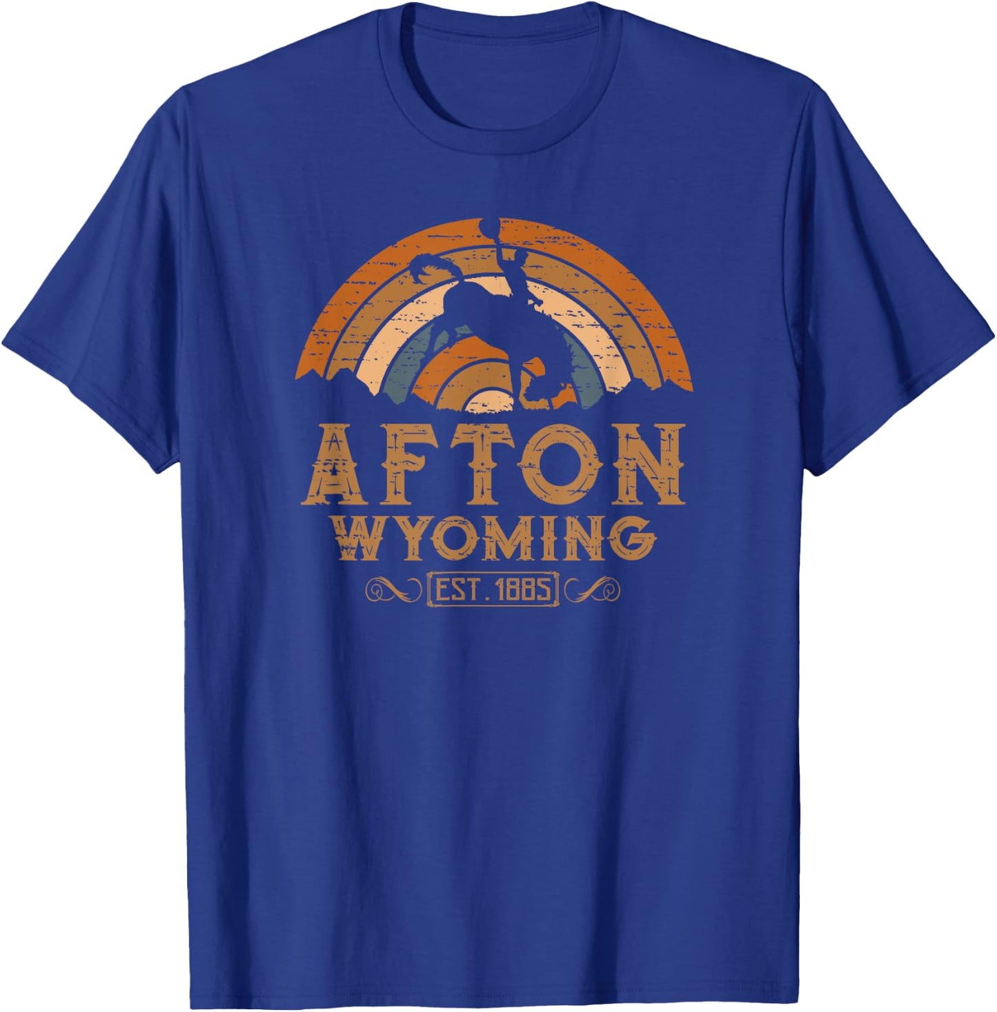 Afton Wyoming WY Retro Style Rodeo Cowboy T-Shirt - T-Shirt | Royal