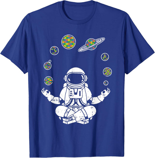 Yoga Astronaut Space Planets Autism Awareness Gifts For Mom T-Shirt - T-Shirt | Royal