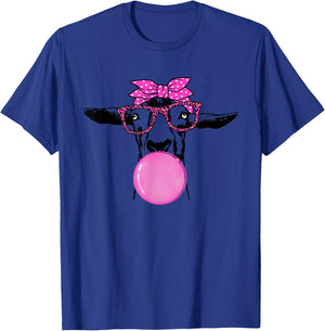 Funny Goat with Bubble Gum Bandana Glasses T-Shirt - T-Shirt | Royal
