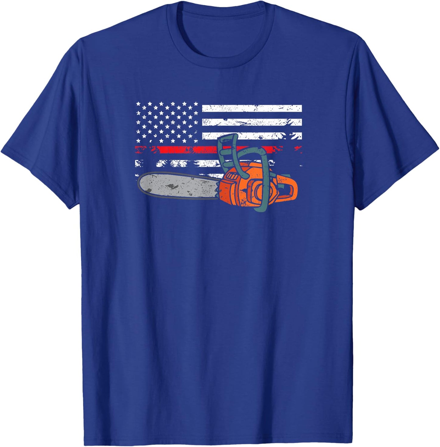 Wildland Firefighter Chainsaw Red Line American Flag Men T-Shirt - T-Shirt | Royal