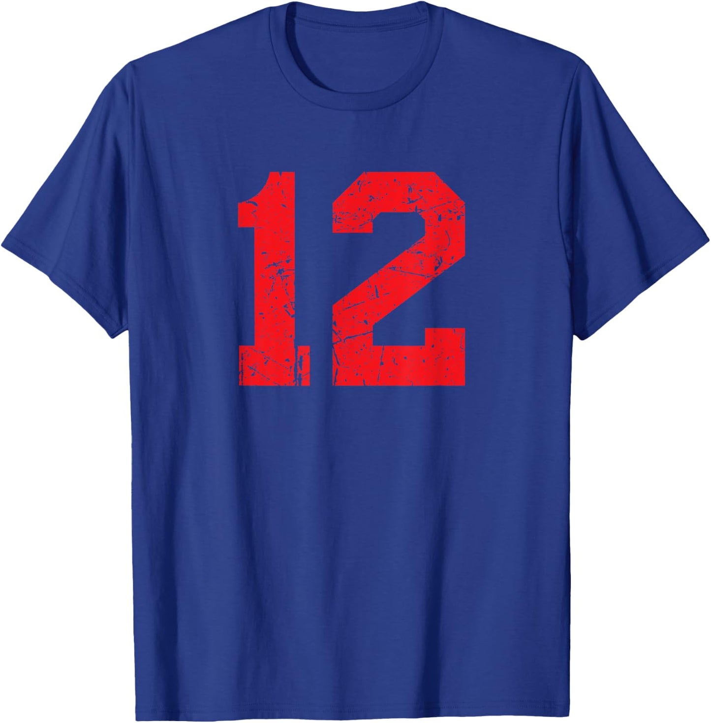 Number #12 Red Distressed Sports Team T-Shirt - T-Shirt | Royal