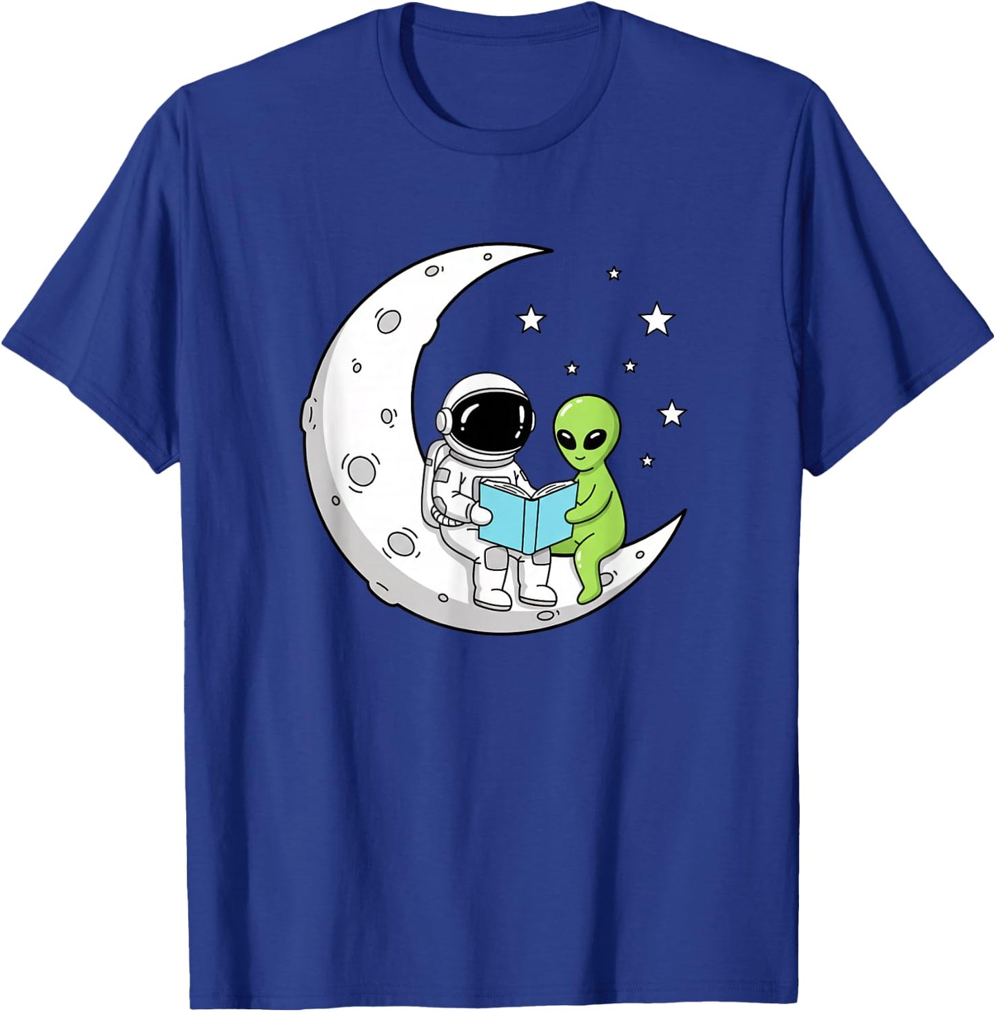 Astronaut and Alien Reading On Moon Space Book Lover Sci Fi T-Shirt - T-Shirt | Royal