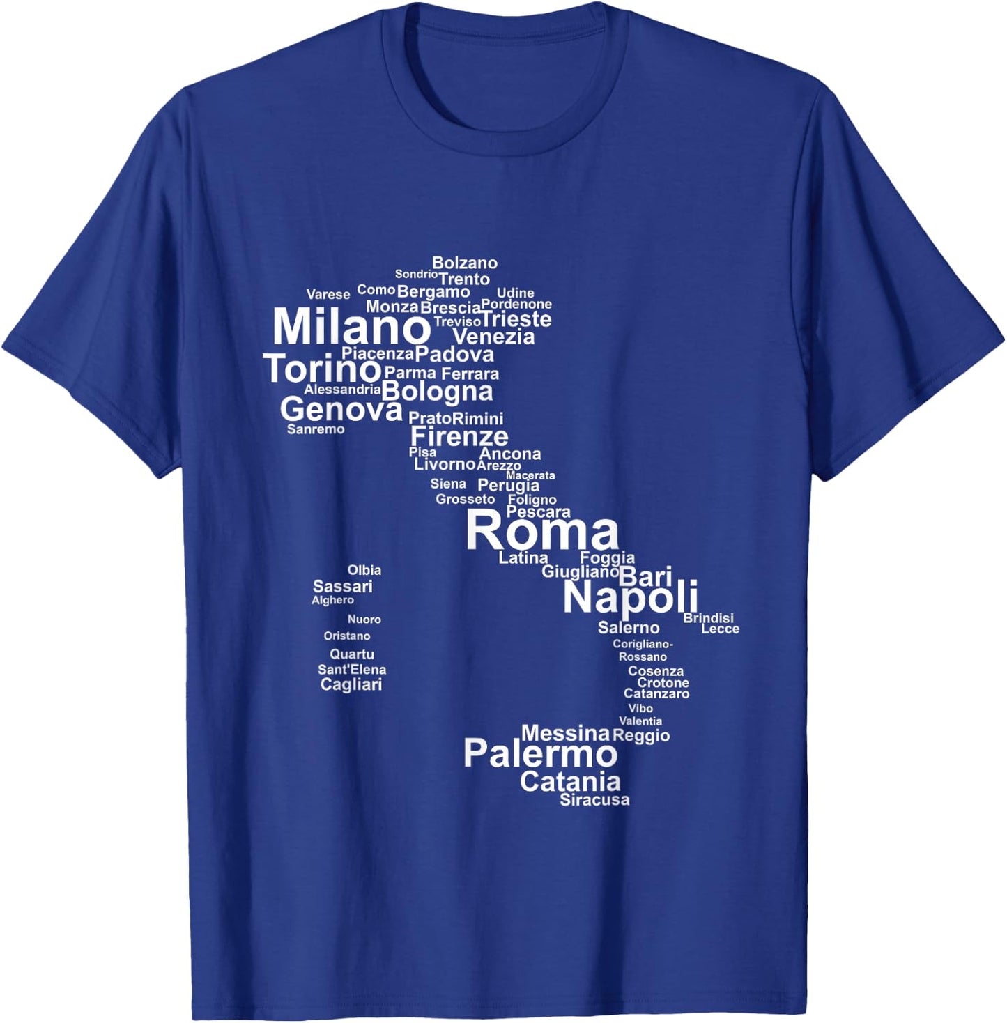 Italy Map Silhouette Towns Cities Rome Milan Travel Europe T-Shirt - T-Shirt | Royal