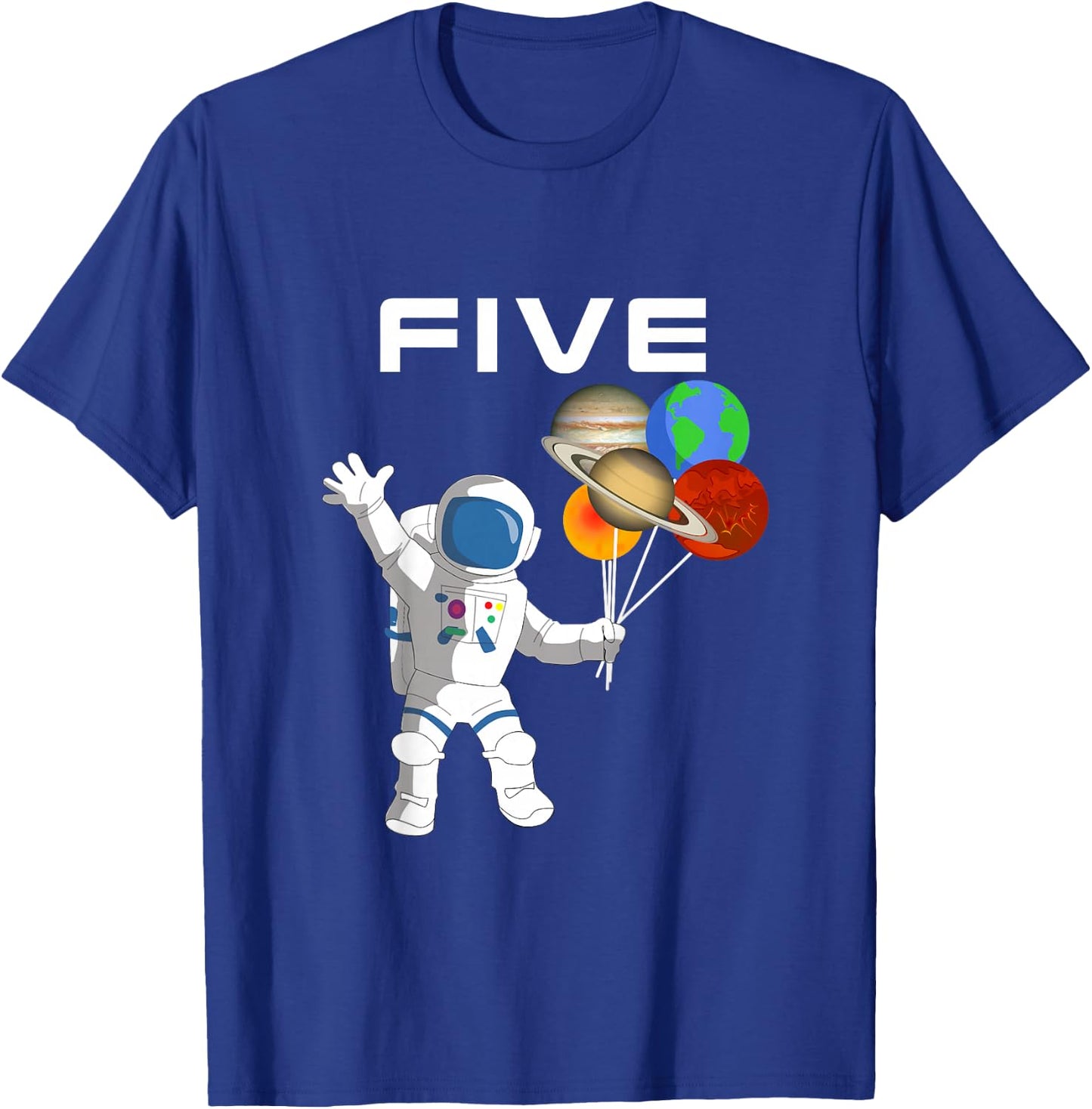 Kids 5 Year Old Outer Space Birthday Party 5th Birthday Shirt B T-Shirt - T-Shirt | Royal